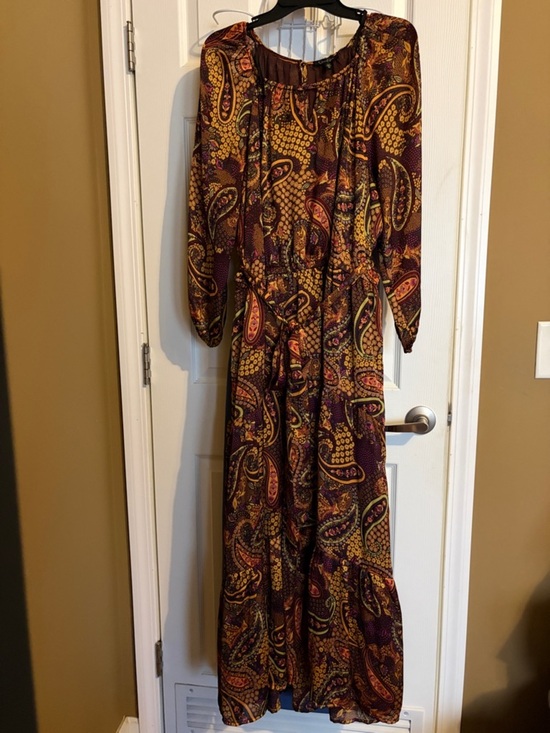 Jessica Simpson Dresses & Skirts - Jessica Simpson Burgundy, Brown and Mustard Paisley Maxi Dress